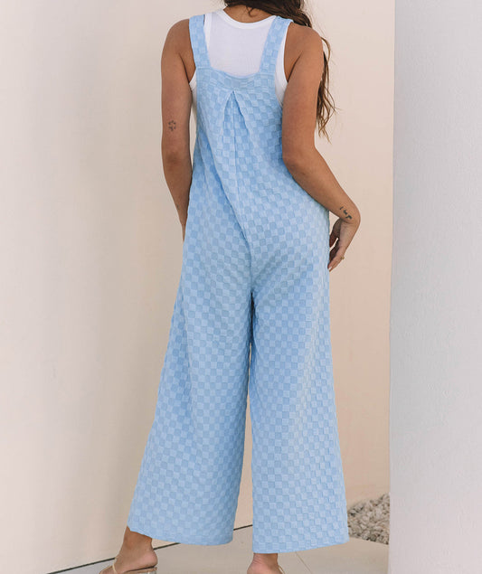 Checkered Pocketed High Waist Wide Leg Overall - SALE
