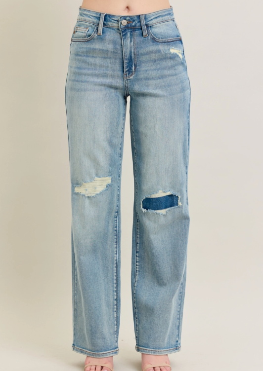 Judy Blue Knee Patch Straight Leg Jeans