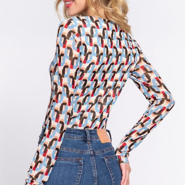 Long Sleeve Mesh Abstract Bodysuit