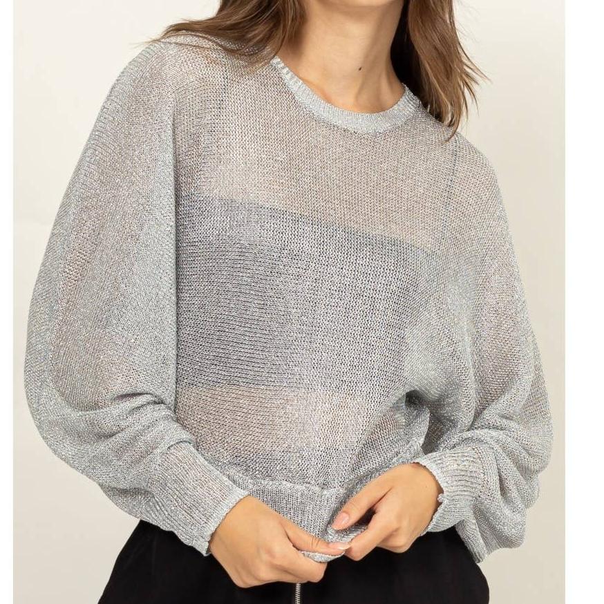 Kiss Me Metallic Mesh Top (Silver) - SALE – LouLou's Boutique