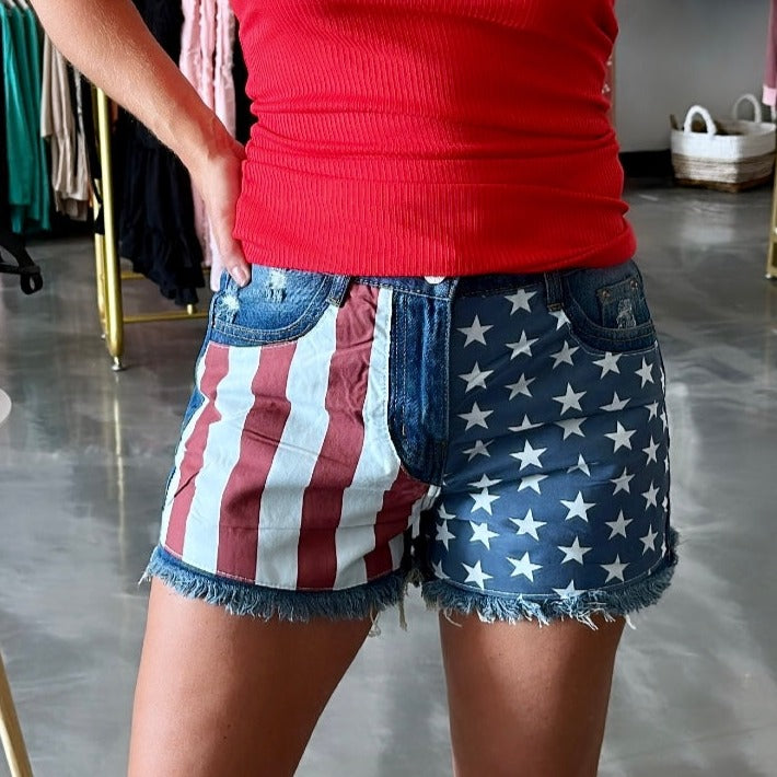 Red white and blue cheap jean shorts