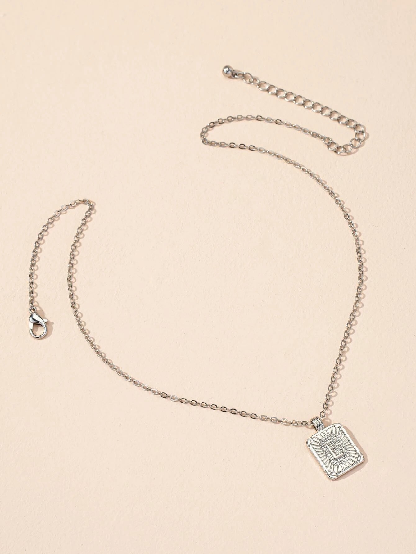 Square Letter Pendant Necklace (Silver)