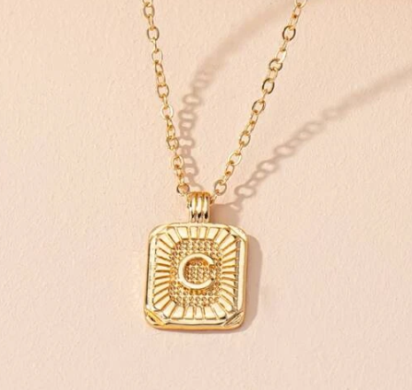 Square Letter Pendant Necklace (Gold)
