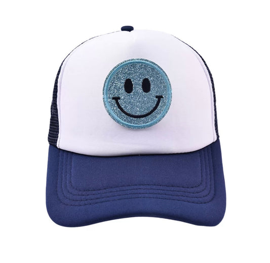 Smile Glitter Trucker Hat (Blue & White)