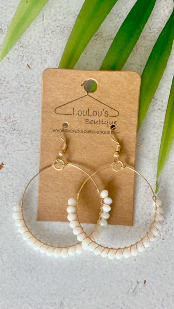 Boho Hoop Beaded Earrings (White)