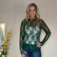 Forest Green Mesh Long Sleeve Lace Top