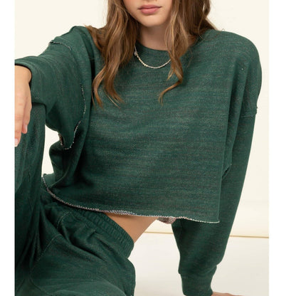 Crew Neck Raw Hem Sweatshirt (Green)