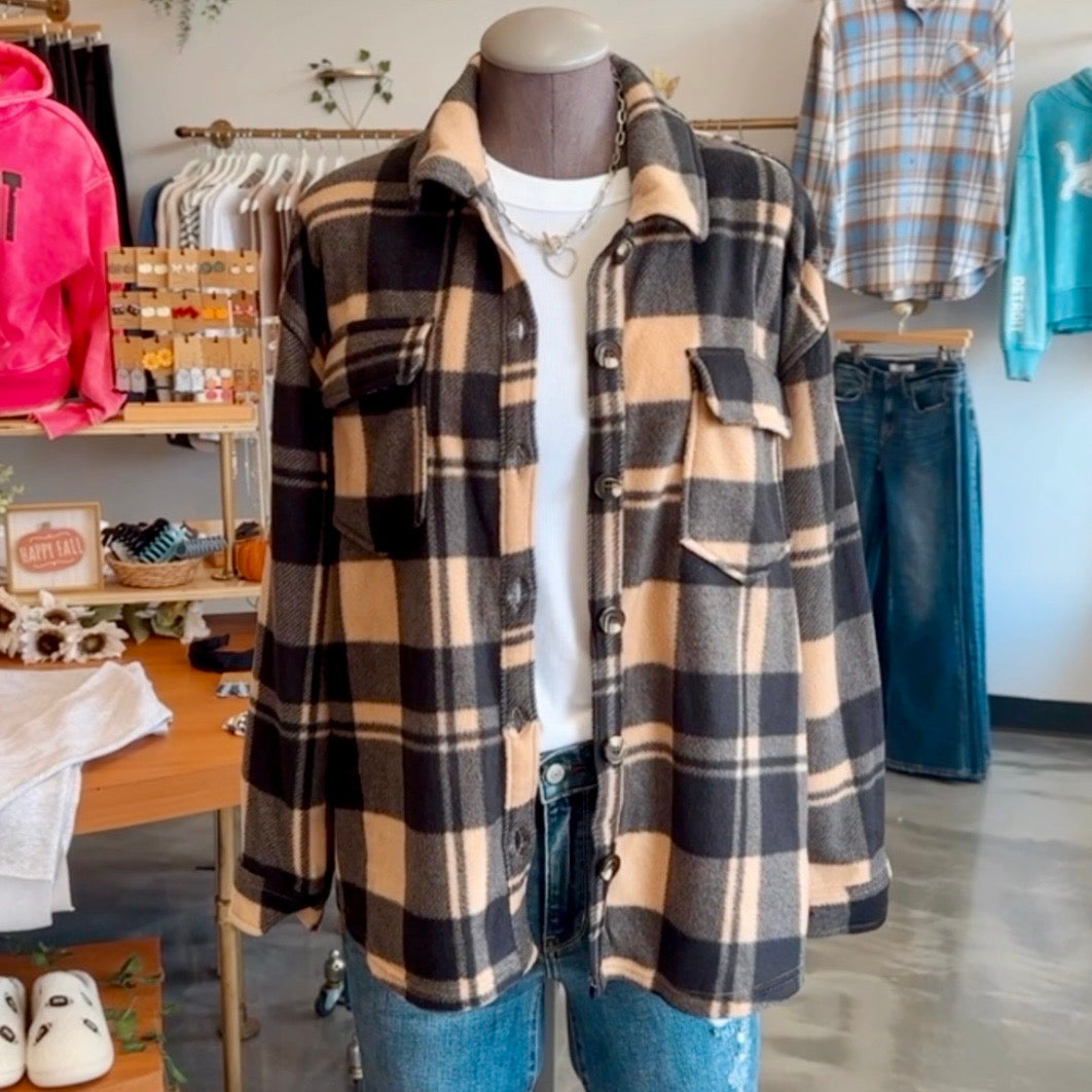 Buffalo Printed Fleece Shacket (Taupe)