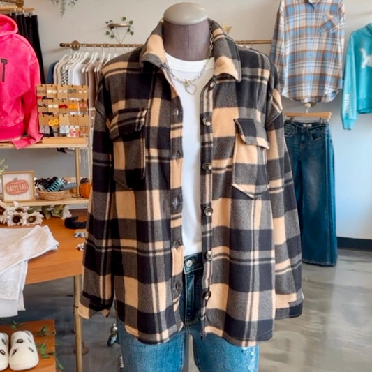 Buffalo Printed Fleece Shacket (Taupe)