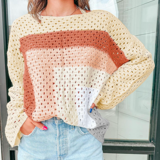 Annabelle Colorblock Open Knit Top