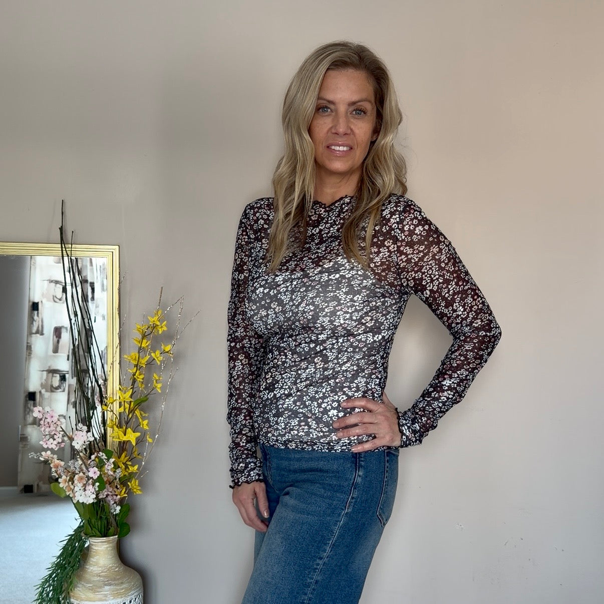 Shelby Dainty Floral Mesh Top
