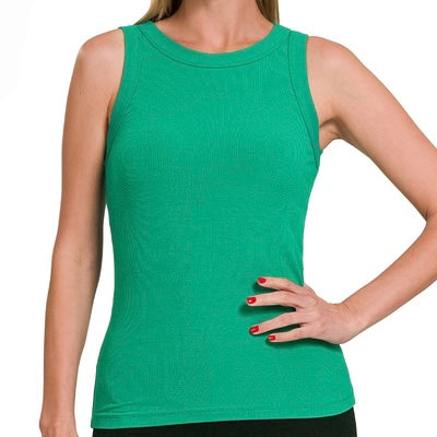 Ribbed Round Neck Tank Top (Green)