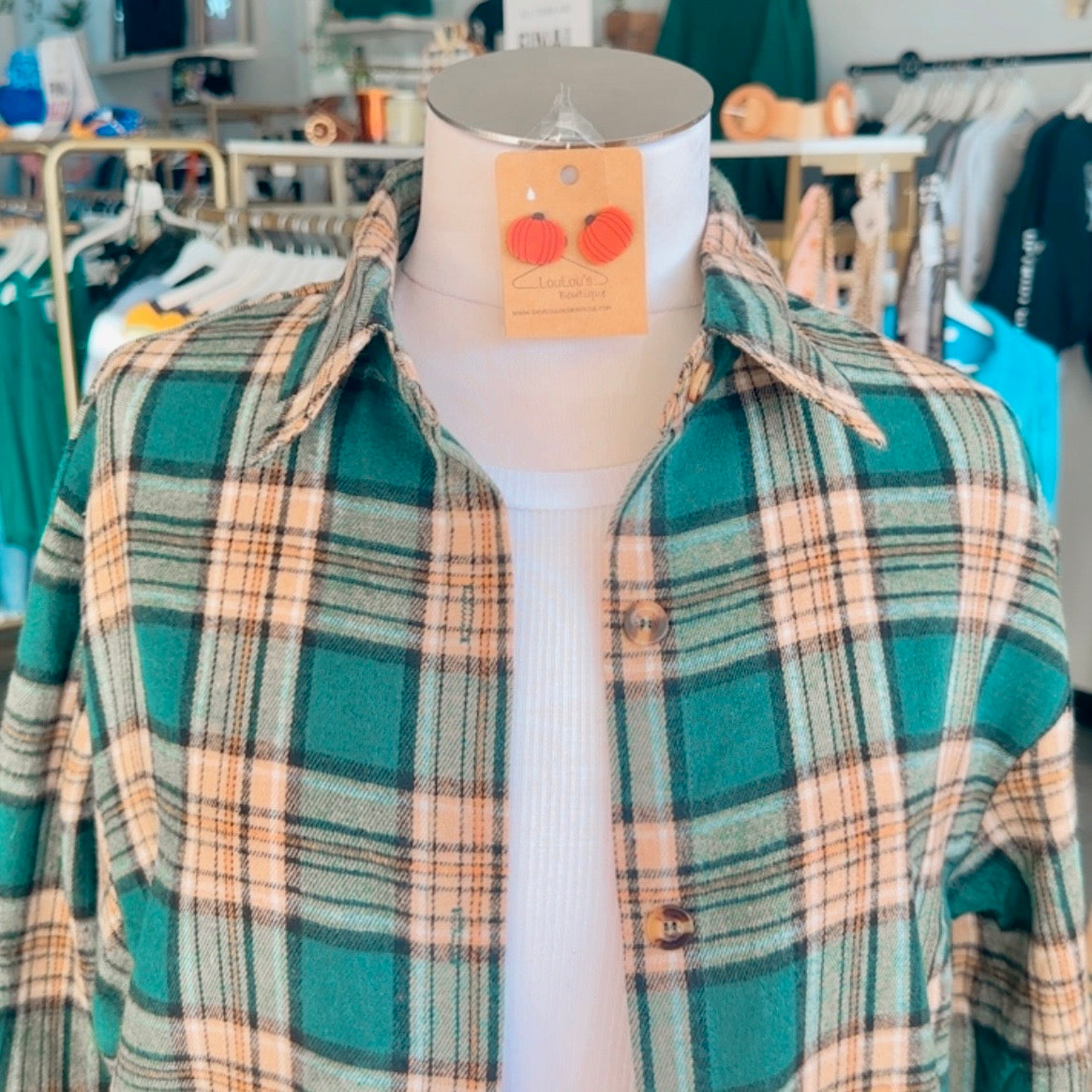 Hunting Wives Plaid Shacket (Green)