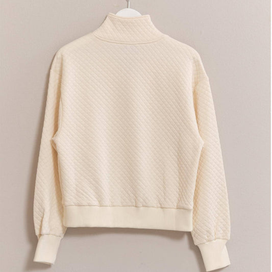 Quilted Half Zip Pullover (Cream)