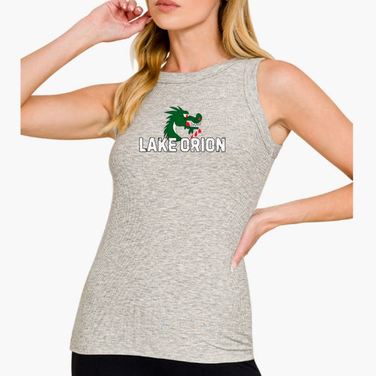 Lake Orion Ribbed Round Neck Tank Top (Grey)