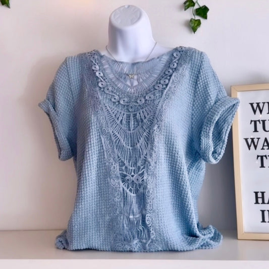 Light Blue Crochet Knit Top