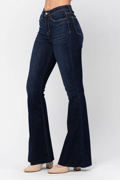 Judy Blue Dark Raw Hem Flare Jeans