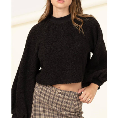 Raglan Balloon Sleeves Fur Pullover