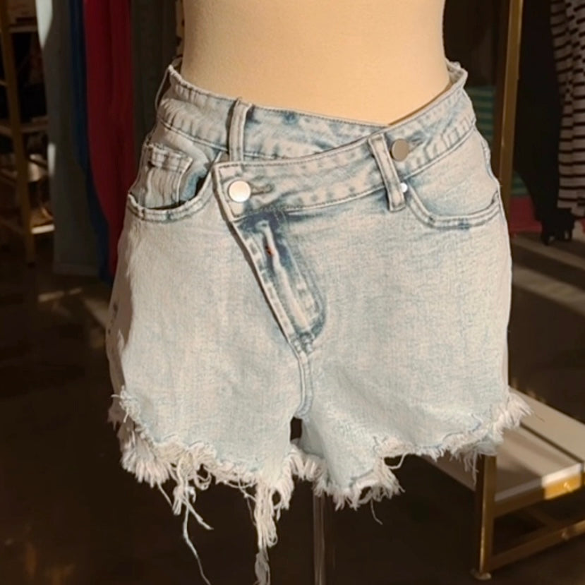 Acid Wash Crossed Denim Shorts - FINAL SALE