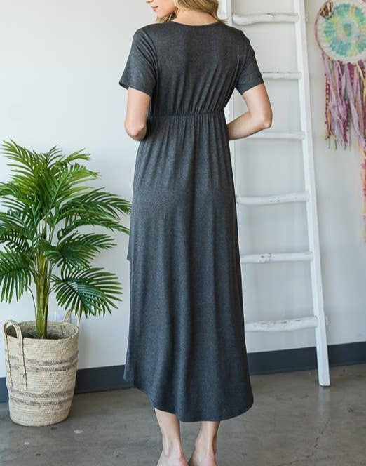 Hi-Low Wrap Maxi Dress (Charcoal)