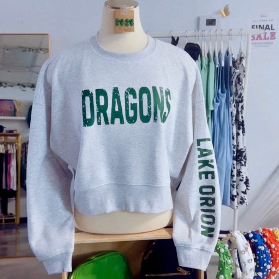 DRAGONS Long Crop Sweatshirt (Grey)