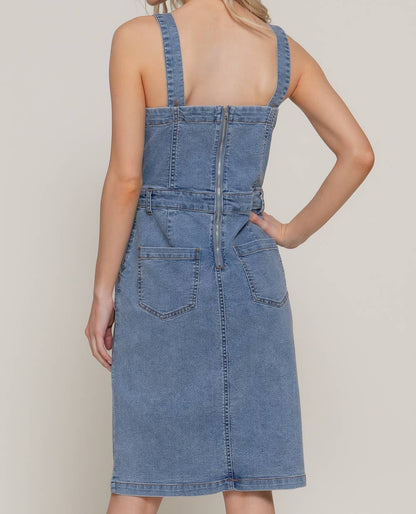 Straight Neck Button Down Denim Dress - 30% OFF SALE