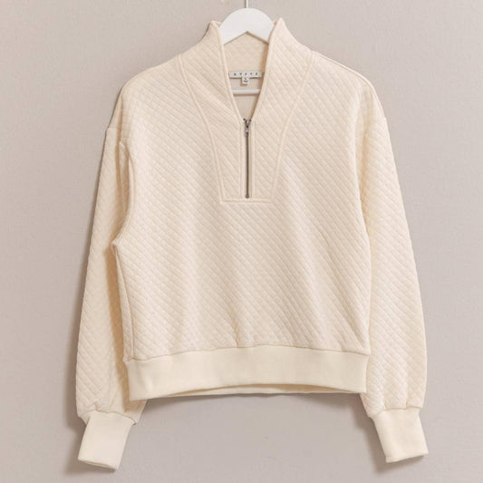 Quilted Half Zip Pullover (Cream)