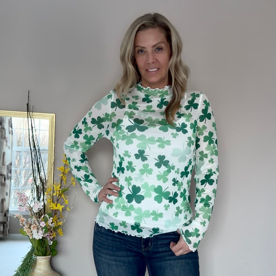 Feeling Lucky Shamrock Mesh Top - FINAL SALE