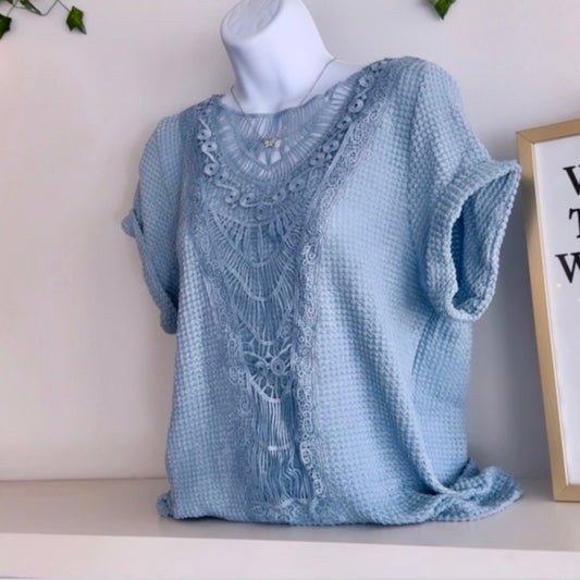 Light Blue Crochet Knit Top