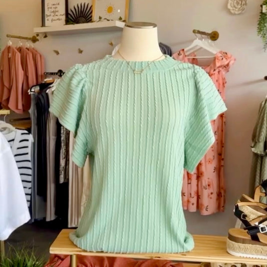 Textured Flutter Sleeve Top - SALE