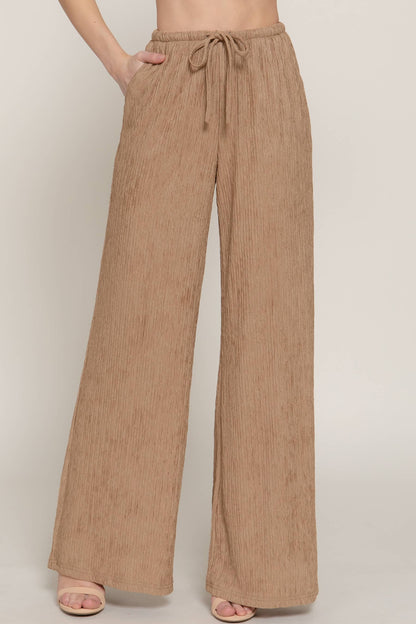 Crinkle Knit Drawstring Pants (Khaki)