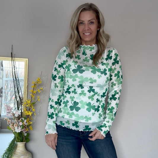Feeling Lucky Shamrock Mesh Top