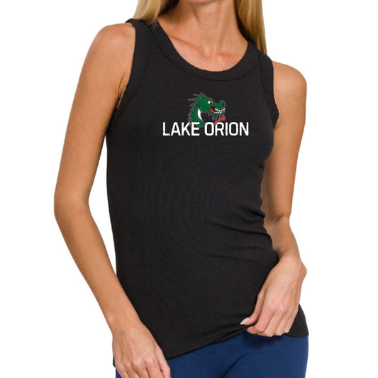 Lake Orion Ribbed Round Neck Tank Top (Black)
