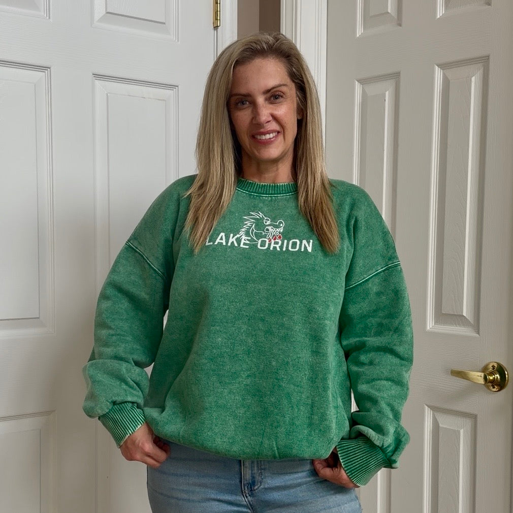 DRAGONS Graphic Back Acid Wash Pullover (GREEN)