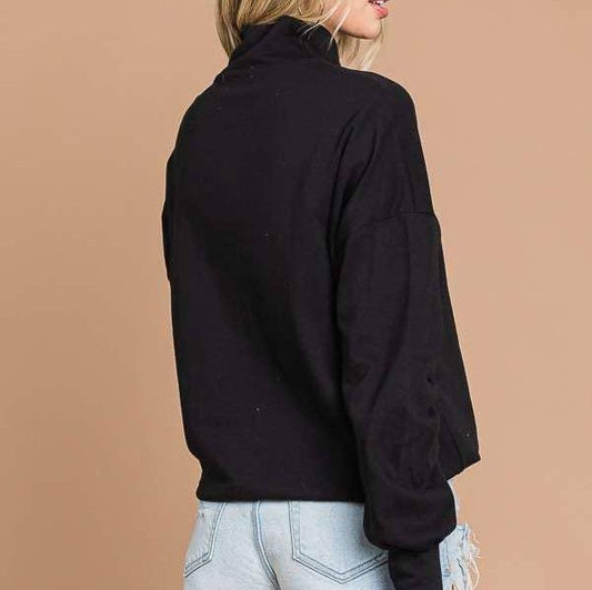 Quarter Zip Long Sleeve Top (Black)