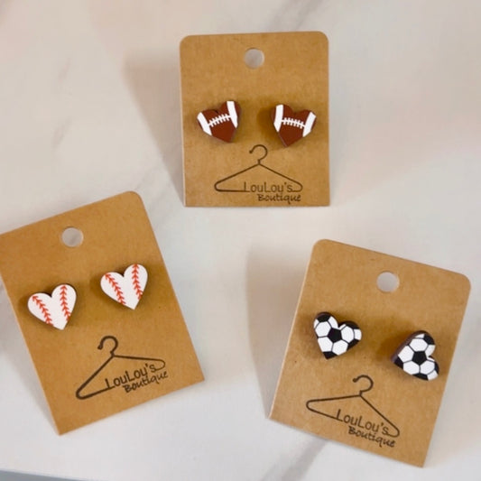 Wooden Heart Sports Earrings