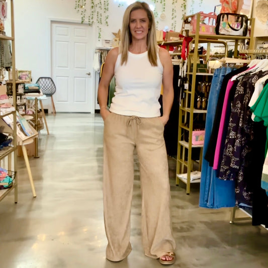 Crinkle Knit Drawstring Pants (Khaki)