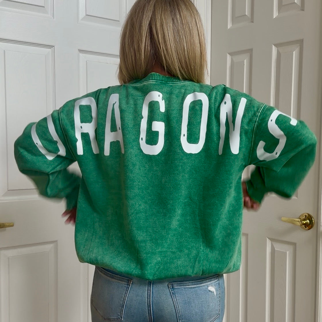 DRAGONS Graphic Back Acid Wash Pullover (GREEN)