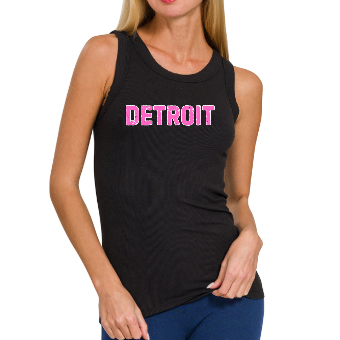 Detroit Ribbed Tank Top (Black/Pink)