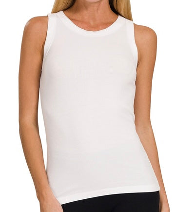Ribbed Round Neck Tank Top (White)