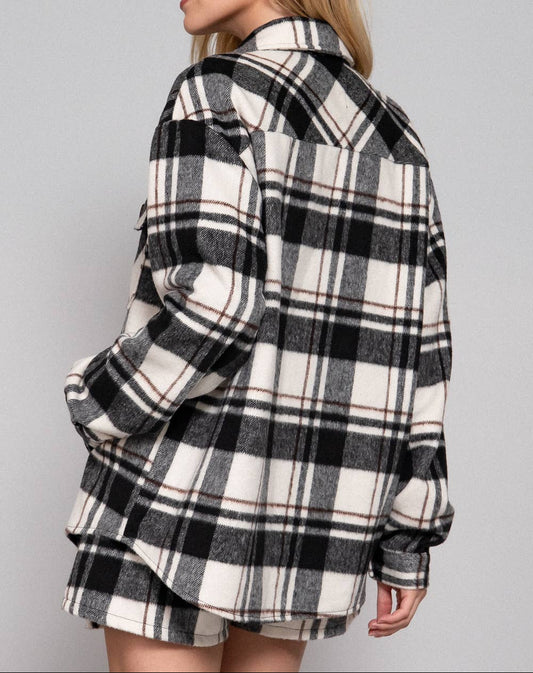Sawyer Plaid Button Down Shacket (Black/White)