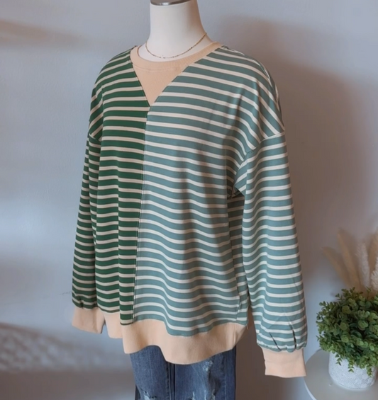 Green Striped Drop Shoulder Top - SALE