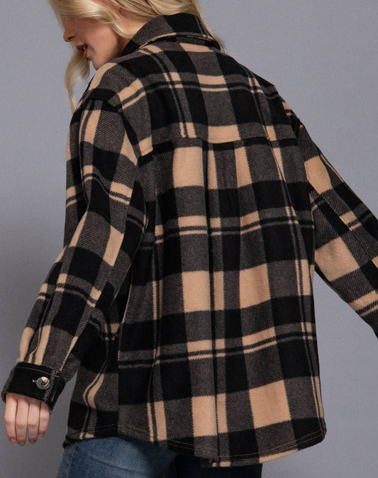 Buffalo Printed Fleece Shacket (Taupe)