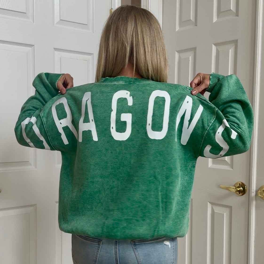 DRAGONS Graphic Back Acid Wash Pullover (GREEN)