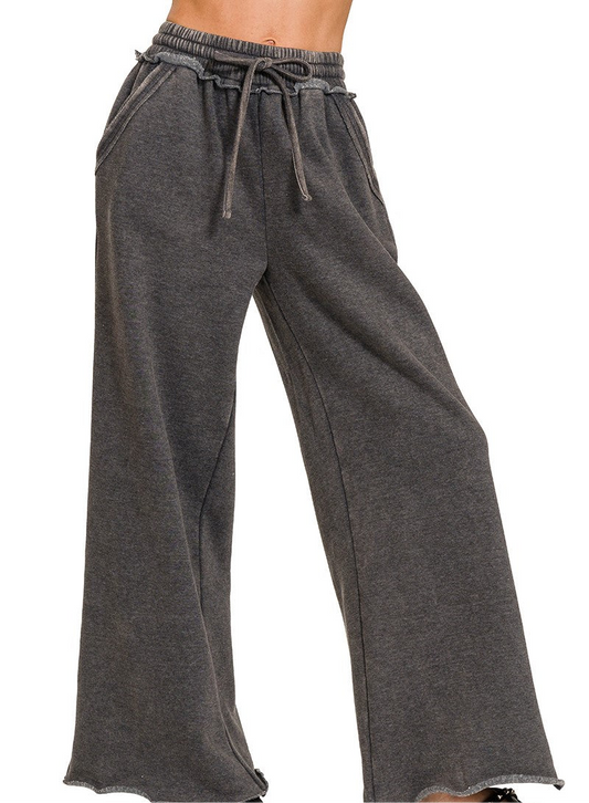 Acid Wash Wide Leg Sweatpants (Black)