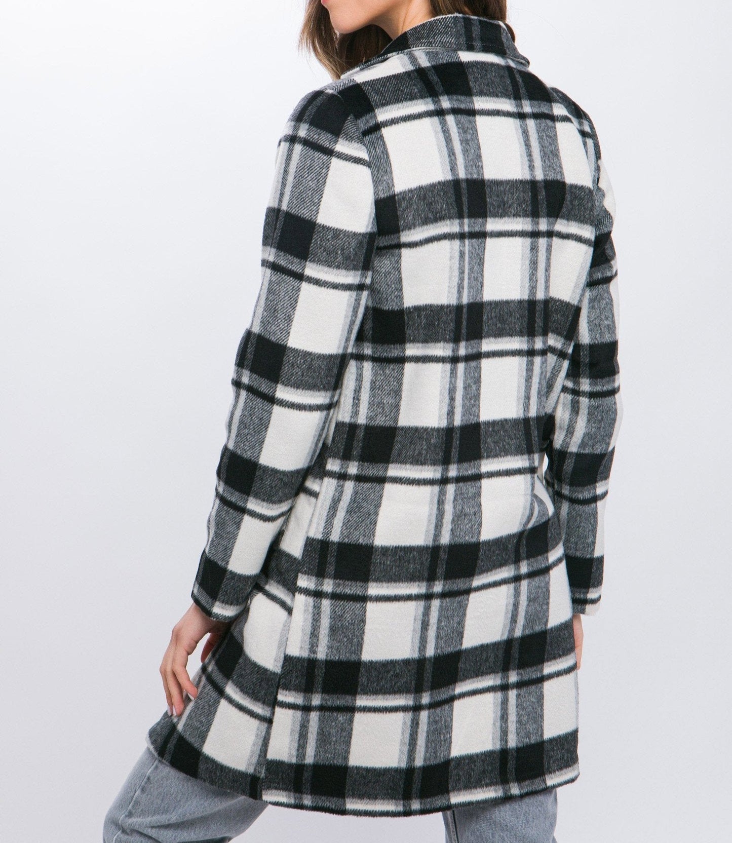 Lapel Collared Long Coat (Black/White)