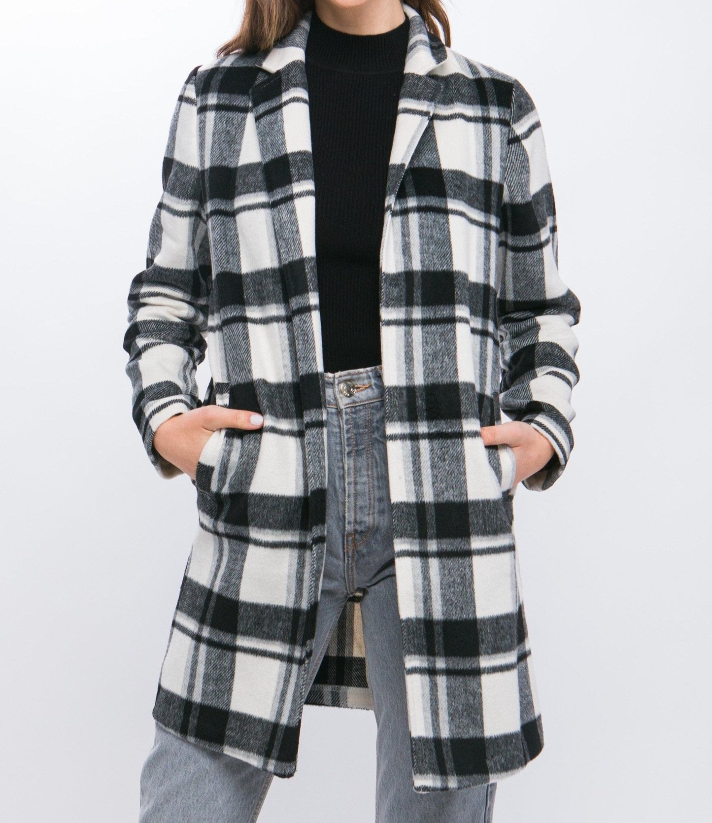 Lapel Collared Long Coat (Black/White)