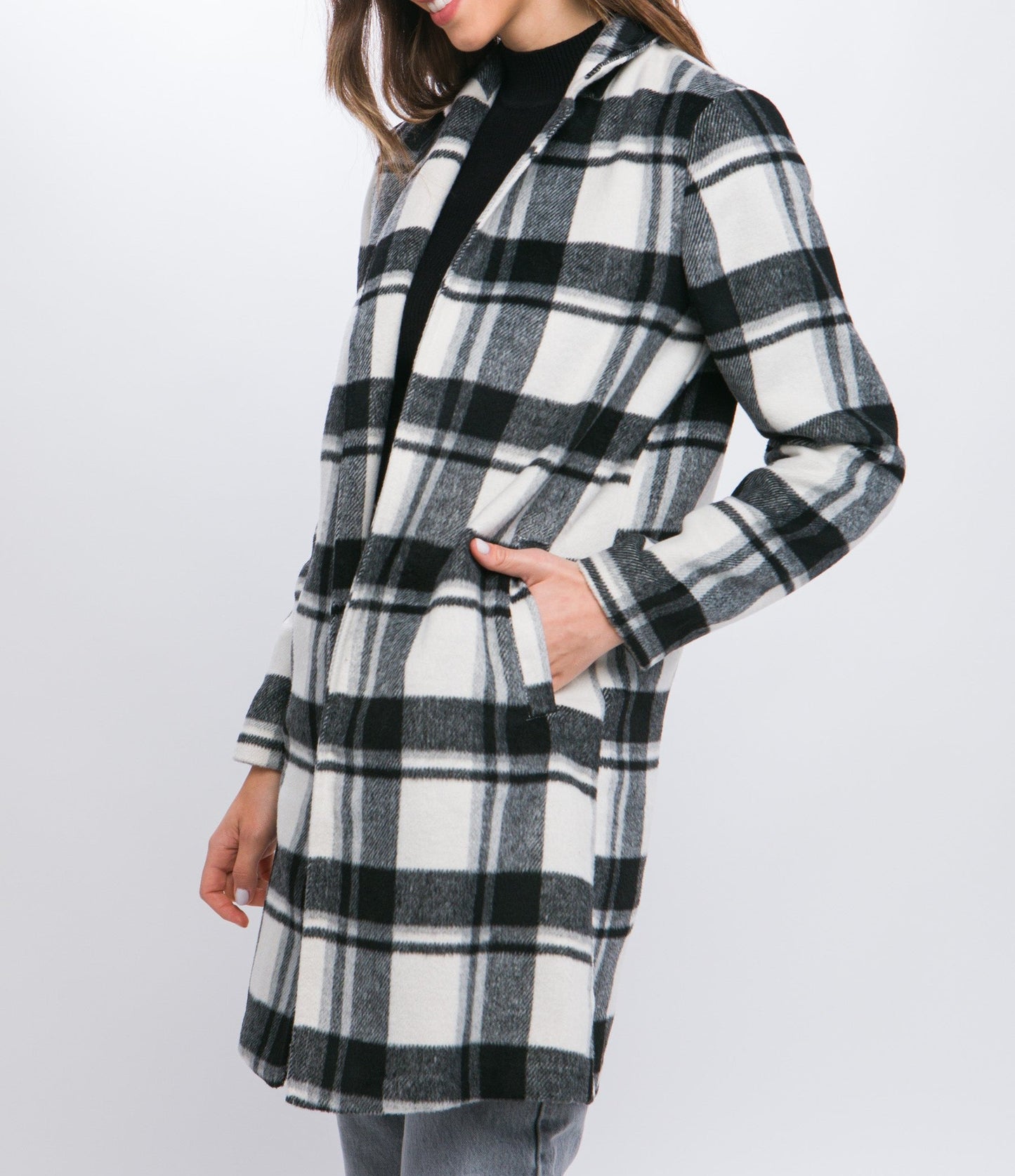 Lapel Collared Long Coat (Black/White)