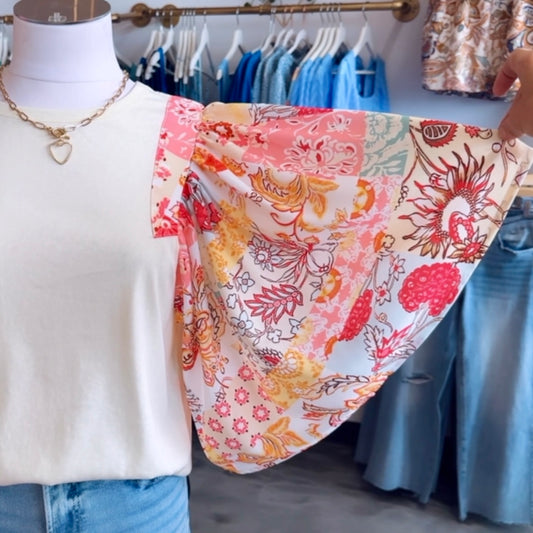 Patchwork Flowy Sleeve Blouse