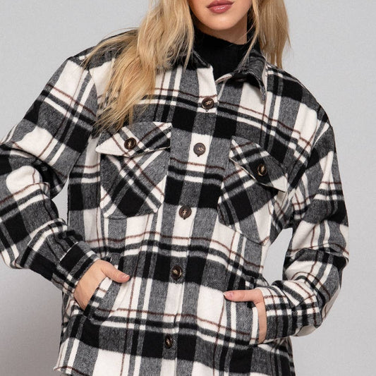Sawyer Plaid Button Down Shacket (Black/White)